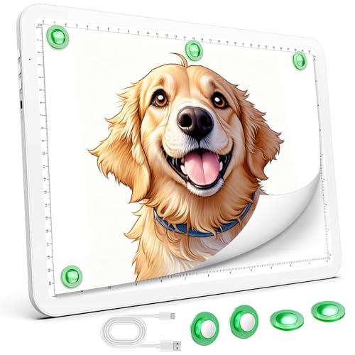 Up To 9000Lux Super Bright A4 Light Pad,Rechargeable light box with 4000mAH Lithium Battery for Cricut Weeding Vinyl Tool,Magnet light box for tracing,light board for Diamond Painting,Sketching(White)