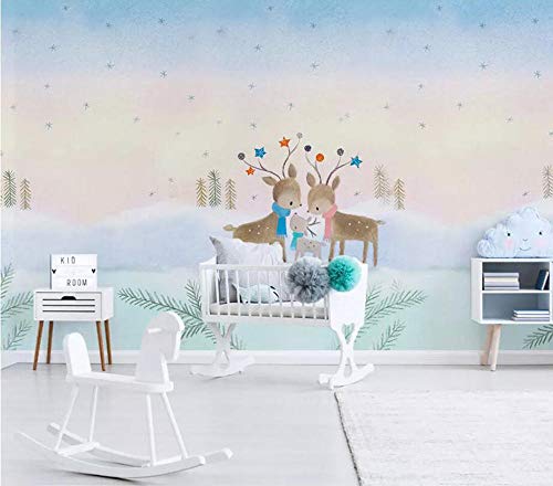 Huzi Simple Hand-Painted Cartoon Animal elk Children Room Bedroom Living Room Wall 1m2Customizable