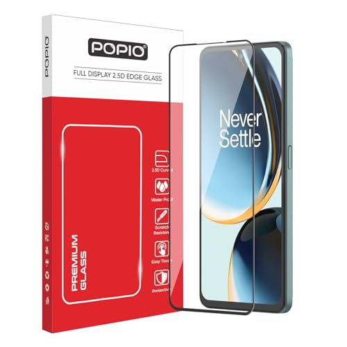 Image of POPIO Military-Grade Gorilla Tempered Glass for OnePlus Nord CE 3 Lite (Black) 9H Hardness, Edge-to-Edge Full Coverage, Anti-Scratch, Bubble-Free, Ultra Clear HD Glass, Oleophobic Coating, Face ID Compatible