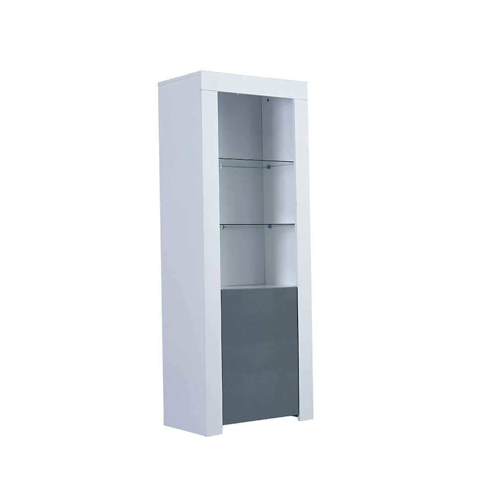 Panana One Door Two Glass Shelves Sideboard Cupboard Unit Cabinet With 16 Colors RGB LED (Gray)