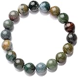 AD Beads Natural Gemstone Round Beads Stretch Bracelet Healing Reiki 10mm (Indian Agate)