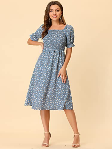 Image of Allegra K Women's Cottagecore Floral Dress Puff Sleeves Smocked Midi Dresses