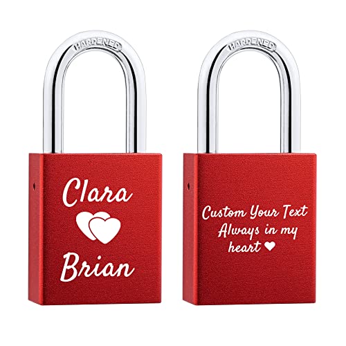 OTXIXTO Love Lock Personalized Text for Lover Couples Valentine Bridge Picture Padlock with Key -Red Color