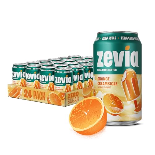 Image of Zevia Zero Sugar Soda, Orange Creamsicle, 12 oz Cans (24-Pack) - Caffeine Free, Naturally Sweetened, No Calorie Soda - Non-GMO Project Verified, Gluten-Free, Vegan