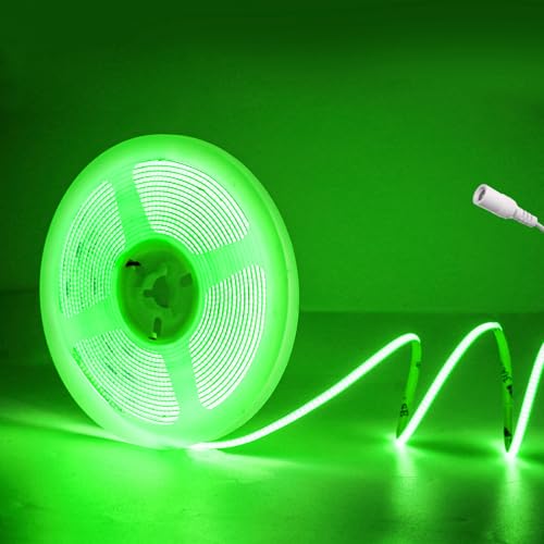 JBdusn 12V Tira LED COB de Verde, 5m flexible Luces LED 4mm de ancho, 480LEDs/m recortable autoadhesiva strip light, para dormitorio, cocina, proyecto de iluminación DIY (Sin energía)