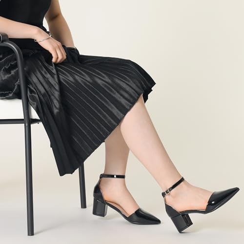 Allegra K Women's Pump Pointed Closed Toe Low Chunky Heels Black Pumps 8 M US