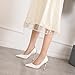 LUXINYU Women Pointed Toe Heels Elegant Satin Stiletto Fashion Metal Flower Rhinestone Wedding Dress Shoes Ladies Evening Party Pumps,White 7