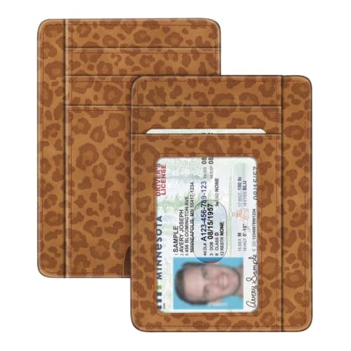 Image of FINTIE Slim Minimalist Front Pocket Wallet, RFID Blocking Credit Card Holder Card Cases with ID Window for Men Women (Leopard Print)