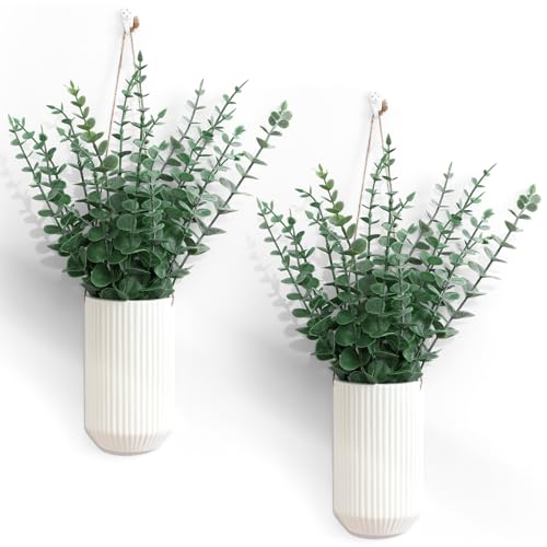 Ninehaoou 2 Pcs 5.9 Inch White Ceramic Wall Planter Modern