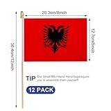HSQCEZ 12Pcs Small Albania Flags on Wooden Stick Mini Albanian Flag Hand Held Flag Decorations,5x8 Inch
