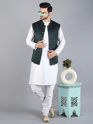 Image of Uri and MacKenzie Men's Silk Blend Kurta Pajama with Designer Ethnic Nehru Jacket /Modi Jacket