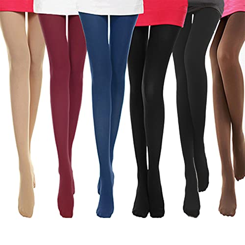 MIVAIUN 6 Pares Medias Térmicas para Mujer Forro Interior Cálidas de Invierno Forradas de Calzoncillos Suaves y Cintura Alta Leggings Pantimedias 100D Medias opacas color liso, talla única (6 Pares)