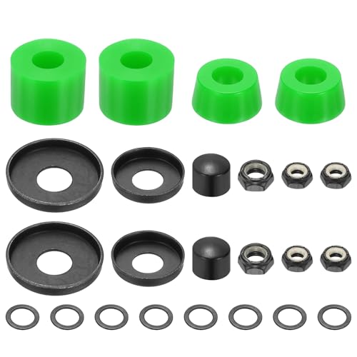 YELARXI Skateboard Bushings, Skateboard Truck Rebuild Long-Board Kit Bushings Washers Pivot Cups-Fitting for (Outdoor Skateboard Parts) 92A & PU & Green