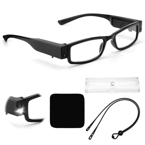 HENGBIRD gafa de lectura con luz 360°, aumento del 250%, luces LED, lupa para usuarios de gafas