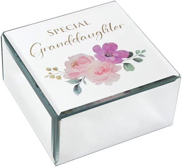Granddaughter Jewellery Box, Mirrored Glass Jewellery Box, Keepsake Trinket Box, Present for Granddaughter for Birthday, Christmas. A Beautiful Thoughtful Gift for a Special Granddaughter