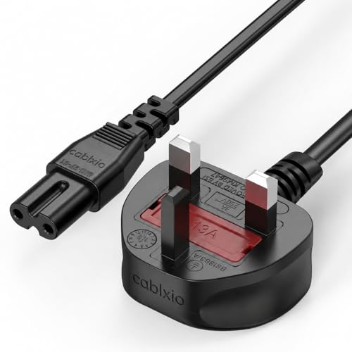 Image of Ancable 2 Pin Figure 8 Power Cable Certified 2 Pin IEC C7 UK Plug 0.75mm² Compatible with LG TV PS4, Xbox One S/X, LED LCD Smart TV Monitor, Pixma, Printer, Surface Laptop Charger (1 METER CABLE)