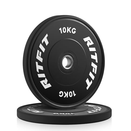 RitFit Discos de pesas olímpicos de 50 mm de diámetro, para entrenamiento de fuerza y levantamiento de pesas, 2 x 10 kg