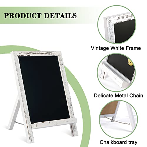 Queenlink Magnetic Chalkboard Sign With Stand, 9.5" X 14" Tabletop Wooden Framed Chalk Board, Small Desktop Menu Board For Kitchen Vintage Wedding Table Sign Memo Board (White) #TOP2