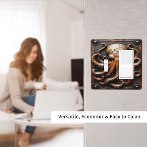 Decorative Outlet Covers Vintage Octopus 2 Gang 1 Gang Wall Plate Cover Single Toggle Rocker Combo Light Switch Cover Plate Face Plate for Bedroom Decor