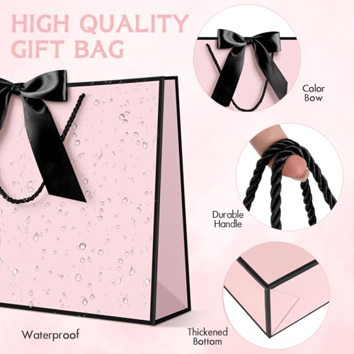 Image of JMANNI Gift Bags with Handles, 13 inch Medium Gift Bag for Presents, 8 Pcs Bags with 16 Tissue Paper and 8 Cards for Baby Shower Wedding Bridal Shower Mother's Day Birthday Party (pink black)