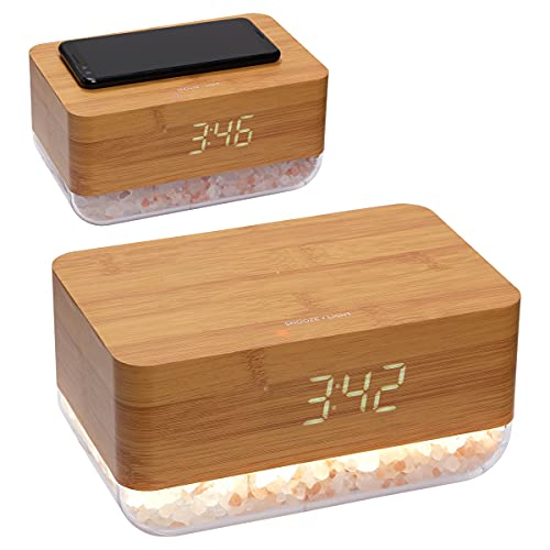 Ariel EDGE Sunrise Simulation Alarm & 7-Color Himalayan Salt Lamp, Bamboo Finish with Wireless Charging Pad, Multi-Function Clock, 3 Brightness Levels, Snooze Feature