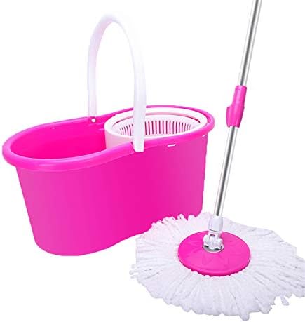 360-Degree Spin Mop and Bucket Set with 2 Microfiber Mop Pads Self,Mop Floor Cleaning System with Wringer for Floor Cleaning (Pink)