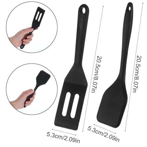 2 Pack Small Silicone Spatula, Heat Resistant Slotted Mini Spatulas, Mini Non-Stick Spatulas Kitchen Spatula Turner Utensils for Cooking Baking & Flipping (Black) - Image 5