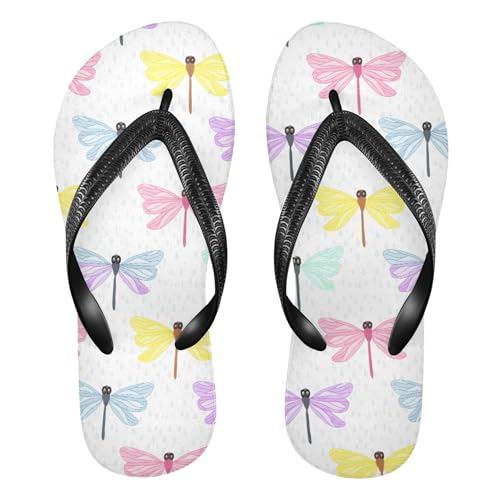 Burbuja Colorful Dragonflies Flip Flops for Women Men, Soft Thong Sandals Rubber Slippers for Pool Beach Essentials