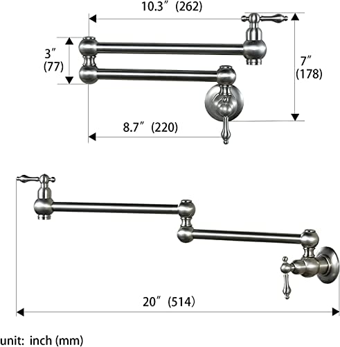 Brushed Nickel Pot Filler Faucet Over Stove, Iviga Wall Mount Kitchen Faucet, Brass Folding Faucet With Double Joint Swing Arm #TOP5