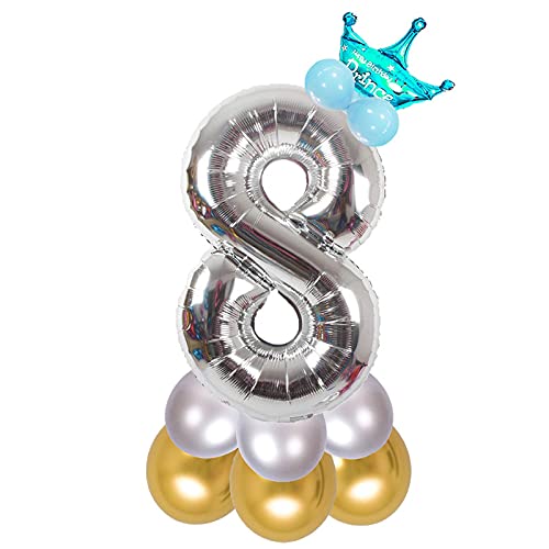 Image of Blue 32 Inches Numbers 8 Shape Large Big Foil Helium Balloons For Party Decorations In Happy Birthday Anniversary Office Items Materials Set Pack, Pack Of 13