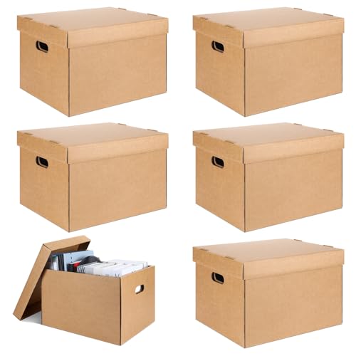 Kritkin 5 Pcs Acid Free Archival Record Storage Cartons Bulk 15 x 12 x 10 Inch Acid Free Box Buffered Corrugated Board Photo Storage Box for Storing Documents Magazines Photos Cards Prints (Kraft)