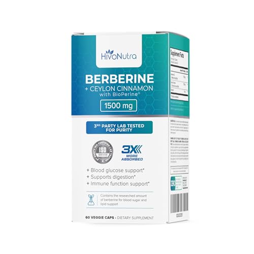 3X Strength Berberine Supplement with Ceylon Cinnamon & Bioperine 1500mg Weight Management Support - 60 Vegan Capsules