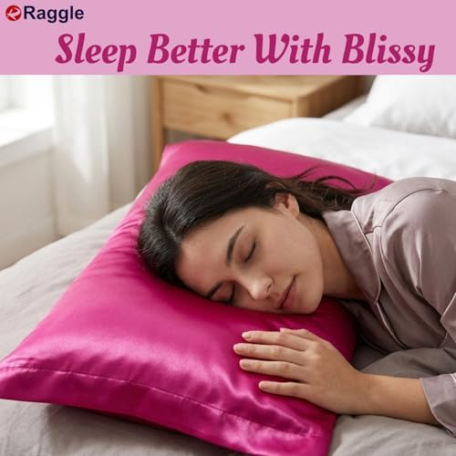 Image of RAGGLE Satin Silk Pillowcase for Hair and Skin Standard Size 18 inchX 28 inch with Soft Breathable Smooth Cooling Pillow Covers for Sleeping or Pillow Protector (2, Rani Pink)