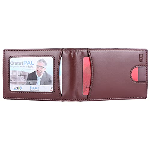 Image of Brooklyn Bridge Money Clip Wallets for Men Vegan Leather Smooth Brown - Slim RFID Protected Card Holder, Stylish Front Pocket Wallet with Cash Clip, Durable Gift for Him