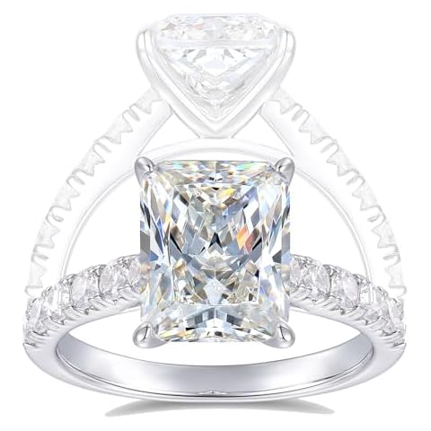 HAFEEZ CENTER 14K White Gold Radiant Moissanite Ring 4ct Radiant Cut Moissanite Engagement Ring (5.5) Cover