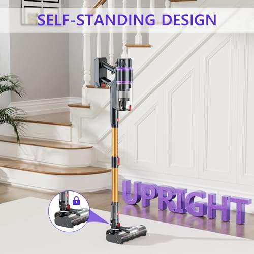 Cordless Vacuum Cleaner, 550W Vacuum Cleaners for Home with Removable Battery, Self-Standing Vacuum with Powerful Suction, LED Touch Display, Rechargeable Cordless Vacuum for Hardwood Floor