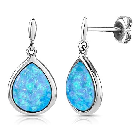 Paul Wright Created Opal Earrings, 925 Sterling Silver, 10x8mm Teardrop Shape, Vibrant Blue Colour Cover