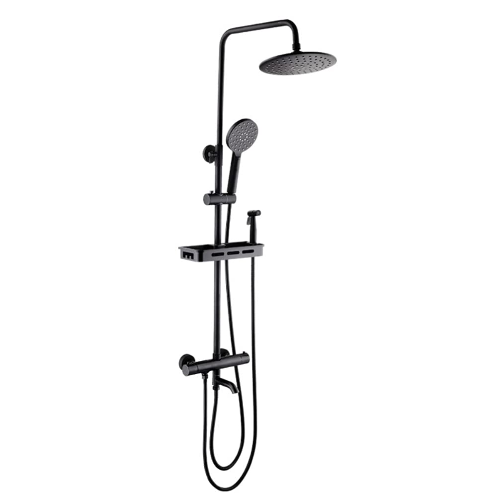 Ensemble de douche thermostatique noir anti-brûlure avec douchette de tête de 20 cm