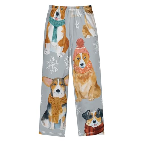 Corgi Dog Snowflakes Print Boys Long Pants Soft Trousers Elastic Waist Kids Lounge Bottoms with Pockets S-XL2