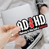 (3 Pcs) ADHD Stickers AD/HD Highway to Hey Look a Squirrel, Funny Vinyl Truck Decals for Windows, Cars, Trucks, Laptops, Squirrel Sticker, Funny Window Stickers (Normal (3pcs - 5 inch))