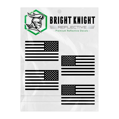 Image of Bright Knight Decals Reflective American Flag Car Stickers, 2 inch x 1 inch, 4pcs Black US American Flag Decals for Trucks, Vehicles, Motorcycles, Windows & Hard Hats - Patriotic USA Vinyl Bumper Stickers