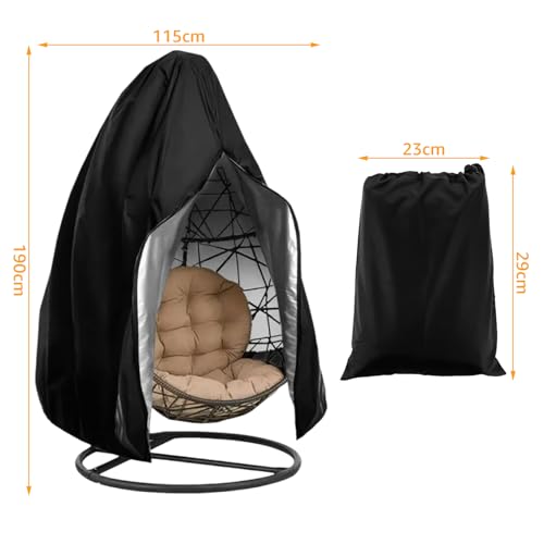 LOPYXBR Hängesessel Abdeckung groß, Wasserdicht Hängesessel Schutzhülle, Schwingsessel Schutzhülle Abdeckhauben, 210D Oxford-Stoff Abdeckplane mit Reißverschluss Kordelzug, 190 x 115 cm, Schwarz