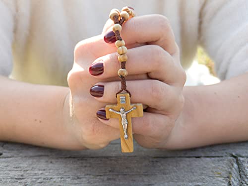 Alternative view of Nazareth Store Bethlehem Olive Wood Beads Prayer Rosary Catholic Wooden Handmade Corded Chaplet with Jesus Cross