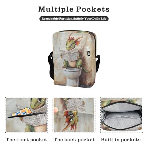 messenger bag cute Small Crossbody Bags Shoulder Handbags Adjustable Strap for Casual Casual- Cute Dragon Vintage Toilet Reading Newspaper2