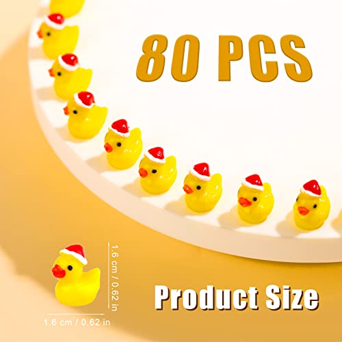 KINBOM 80pcs Mini Christmas Resin Ducks with Xmas Hat Figures, Tiny Miniature Duck Accessories for Craft Home, Prank, Game - Image 2