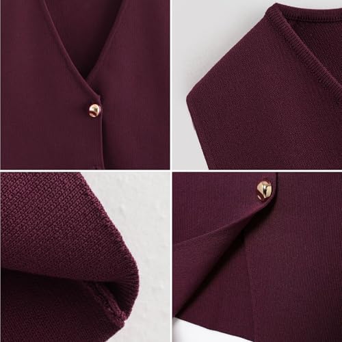 Image of FindThy Women's Cropped Knit Vest V Neck Button Up Solid Color Sleeveless Gilet Tank Tops