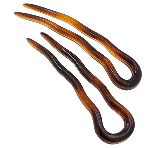 Camila Paris AD823 French Twist Stick Hair Fork, 4 Small Wavy U Shaped Hair Pin Clip for Spiral Updo Bun, Tortoise Shell, Fashion Flexible Durable Styling Hair Accessories for Women, Made in France - Thumbnail 5