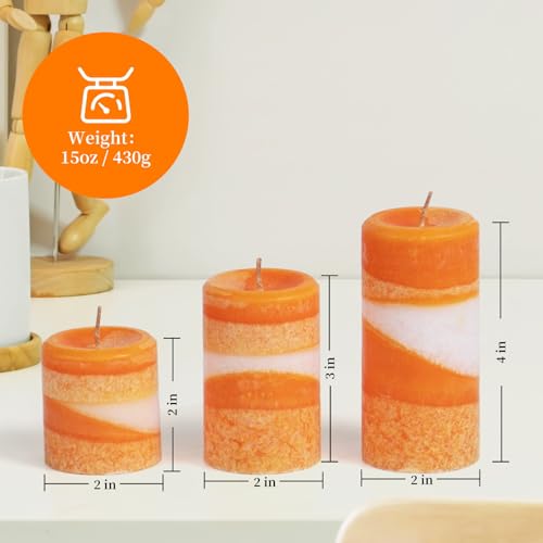 Konni Scented Pillar Candles-Ice Flower Texture-Set Of 3 Orange Candles-2"X2" thumb #1