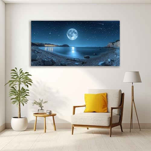 Deco salon chambre mur vide solution grand tableau horizontal bleu blanc JOSUE