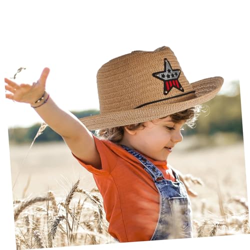 FRCOLOR Children's Straw Cowboy Hat for Kids Summer Beach Hat UV Protection for Outdoor Activities and Parties for Boys and Girls Khaki2